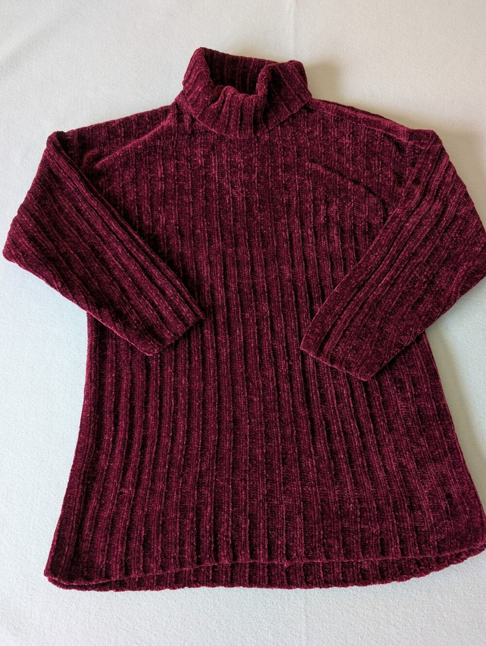 Vintage 80s 90s Forenza Turtleneck Sweater Tunic Chenille Red Burgundy Sz M image 5